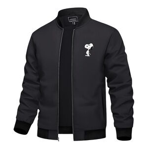 Men's Snoopy Light Weight Bomber Jacket  - Black